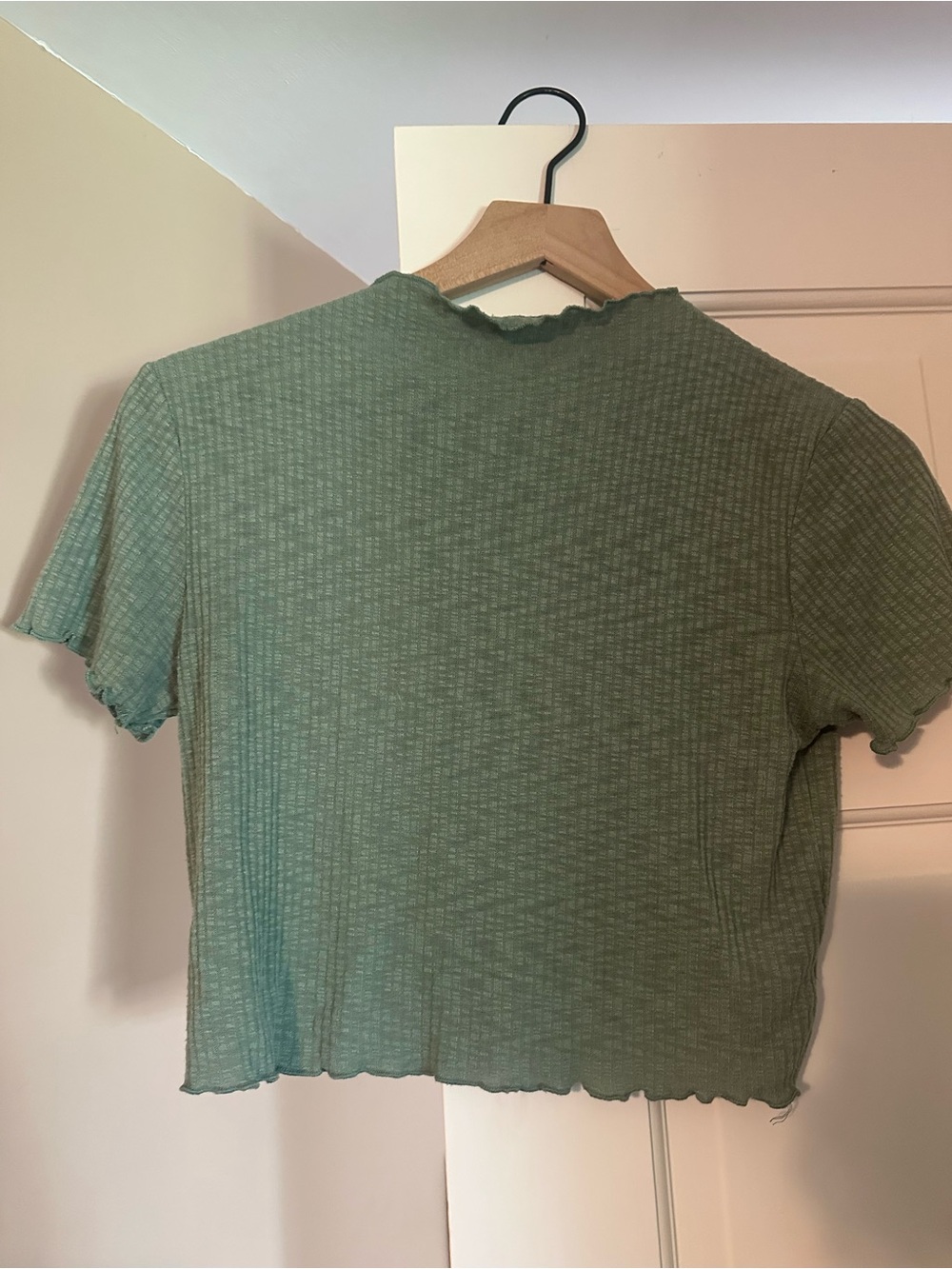 Textured Sage Green Crop Top with Lettuce Hem